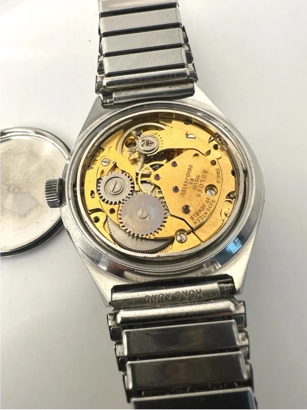 Vintage Bulova Mechanical Silver Stainless Steel Men's Watch - Silver Dial